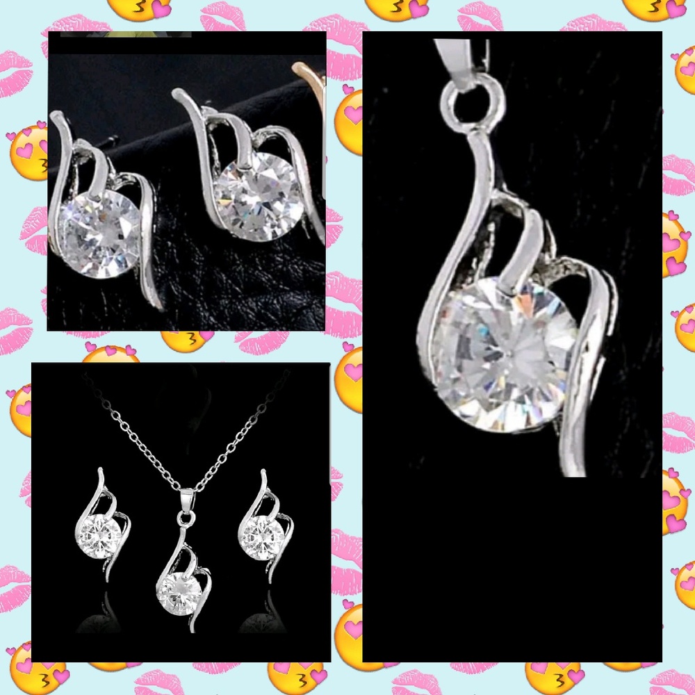 Rhinestone Crystal Pendant Necklace Chain Earrings